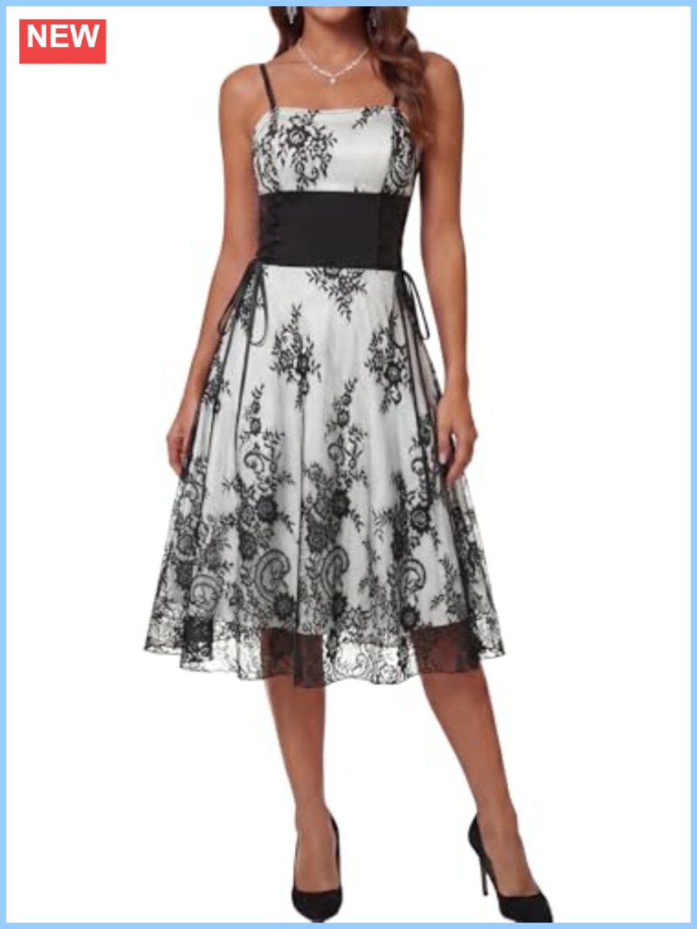 FEOYA Steampunk Gothic Dress Spaghetti Strap Lace Bandage Midi Dress